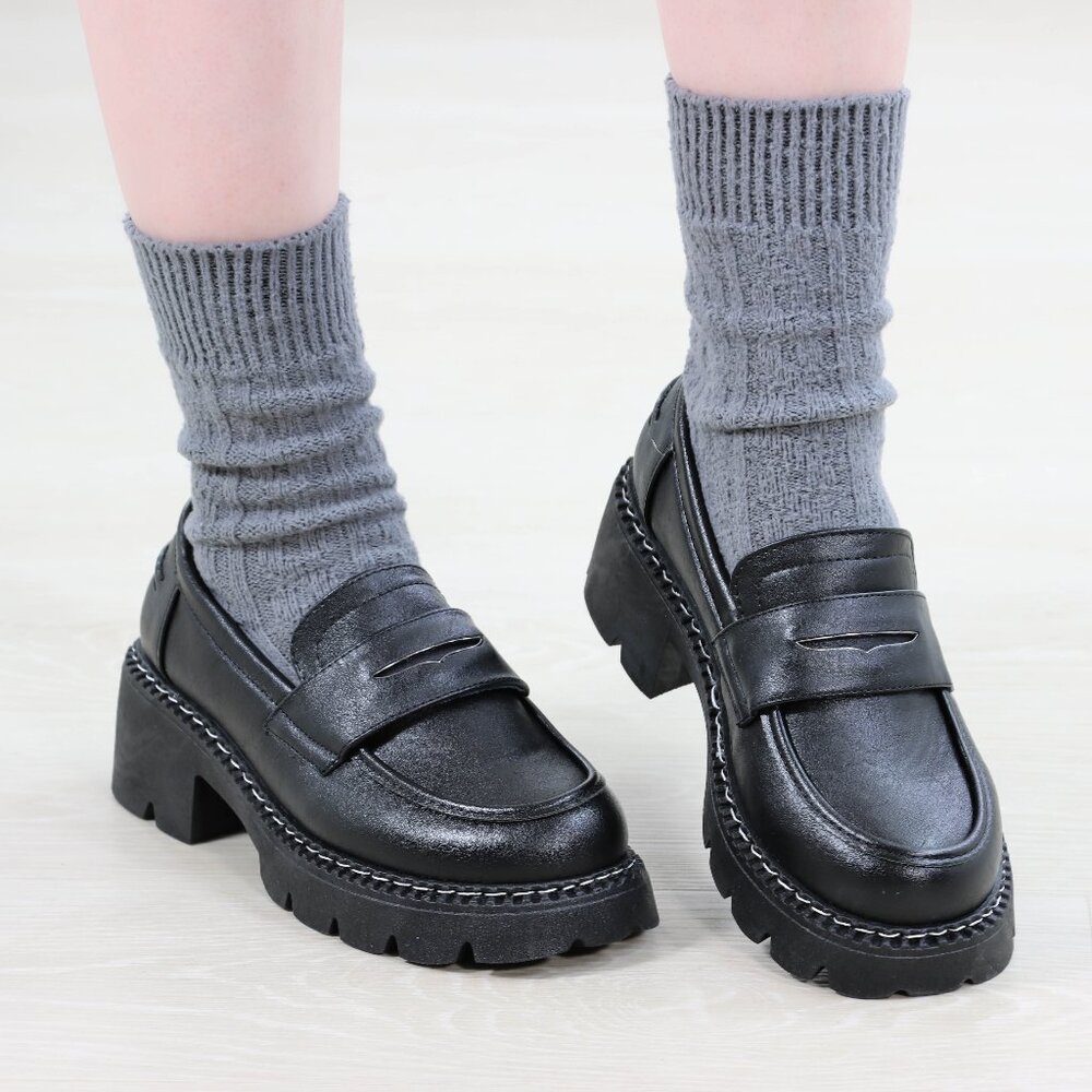 Black Chunky Penny Loafers - Women Flats & Loafers